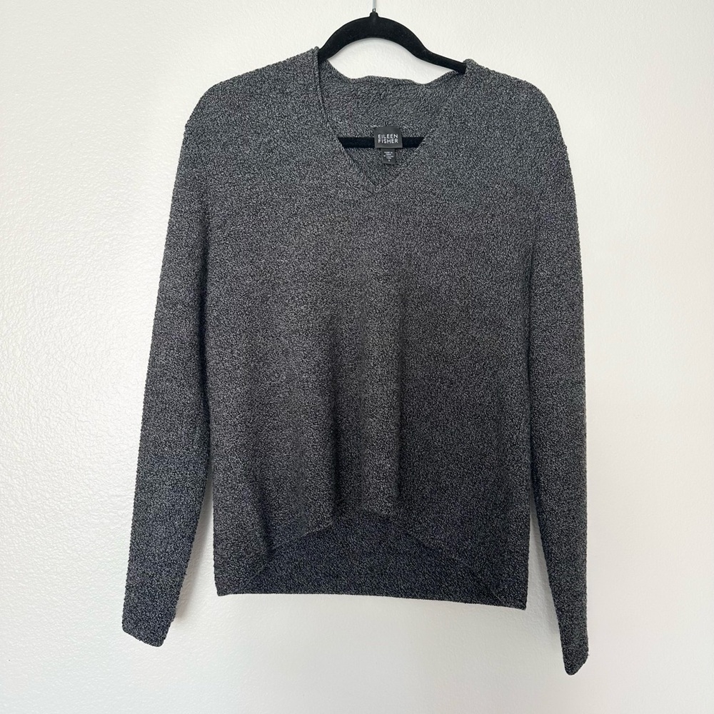 Eileen Fisher 100% Merino Wool Charcoal Grey V Neck Sweater Italian Yarn Sm